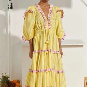 CeliaB Yellow and Pink Ruffled Maxi Sundress (Teresa Dress)